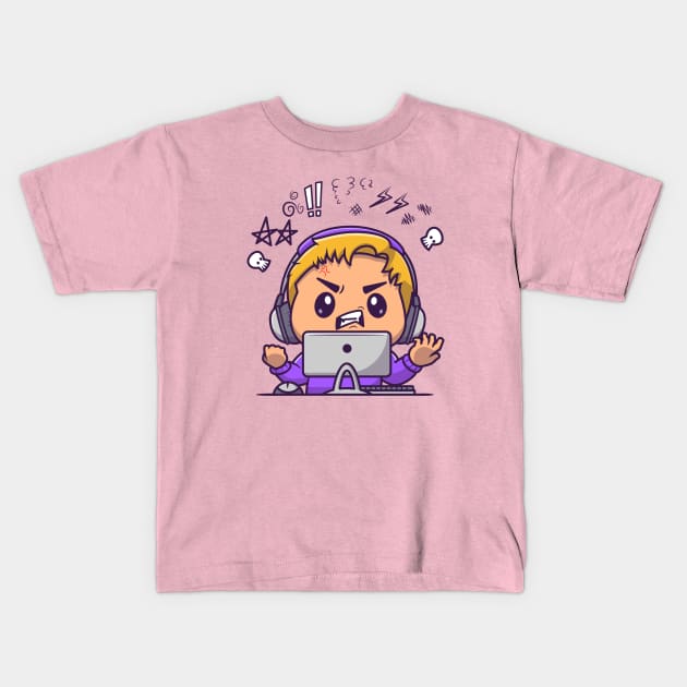 Angry Gamer Boy Cartoon Kids T-Shirt by Catalyst Labs